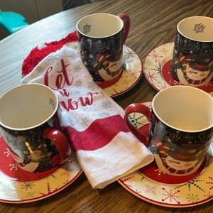 LANG Coffee mugs set of 4 “Let it Snow” collection and Russ Plates
